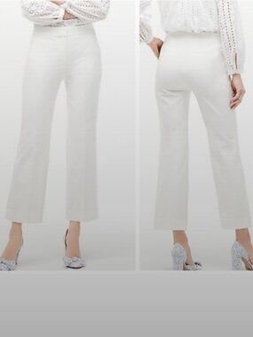 J. Crew Lined Hayden Kickout Crop Pant in White Stretch Linen Blend, Size 4